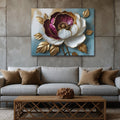 Burgundy & Ivory Peony Canvas Print Elegant Floral Wall Art