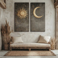 Celestial Balance Wall Art Set – Sun and Moon Flat Canvas Pair