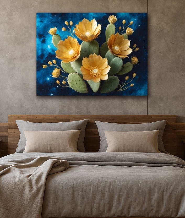 Celestial Bloomscape Prickly Pear Cactus Floral Canvas Print - Sense for Decor