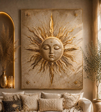 Celestial Golden Sun Wall Art – Luxury Boho Sunburst Canvas Print for Living Room Decor - Sense for Decor