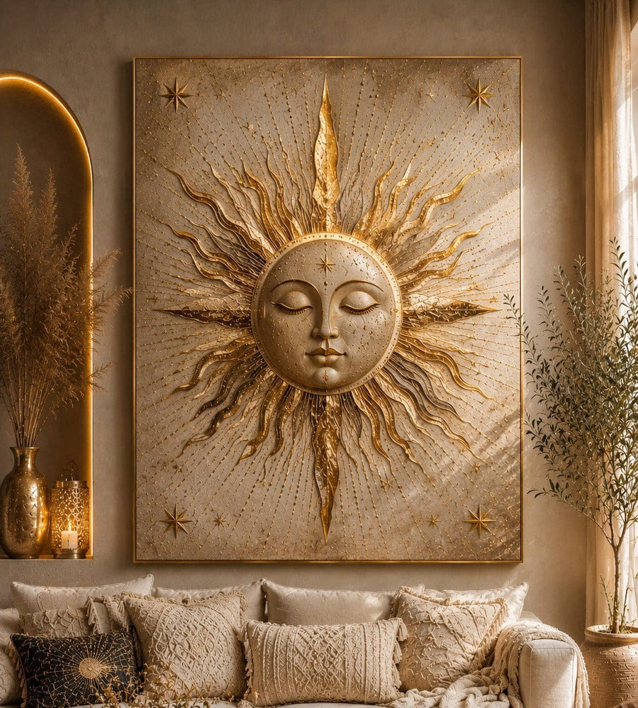 Celestial Golden Sun Wall Art – Luxury Boho Sunburst Canvas Print for Living Room Decor - Sense for Decor