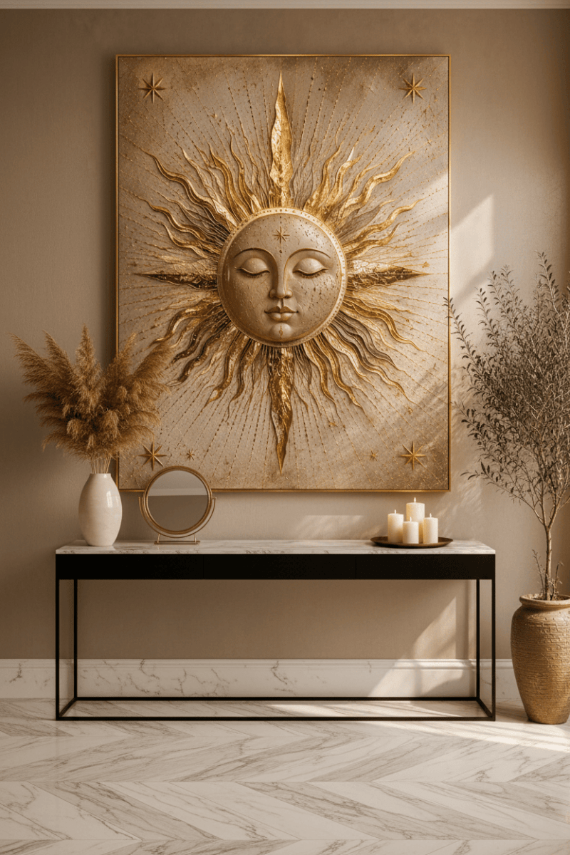 Celestial Golden Sun Wall Art – Luxury Boho Sunburst Canvas Print for Living Room Decor - Sense for Decor