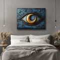 Celestial Vision – Crescent Moon & Stars Eye Wall Art Canvas for Bedroom or Meditation Space
