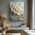 Champagne Floral Bloom Wall Art – Elegant Gold & Teal Canvas for Bedroom and Living Room