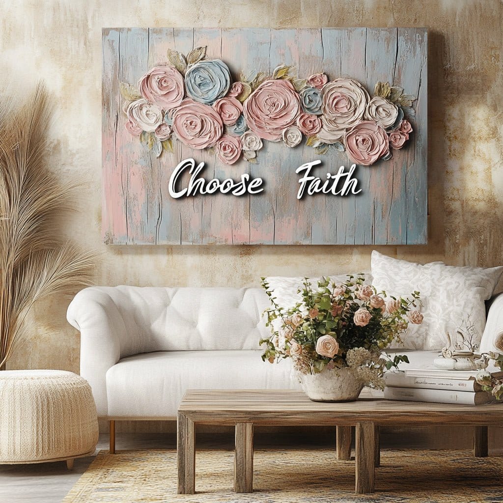 Choose Faith – Pastel Floral Christian Wall Art on Canvas - Sense for Decor