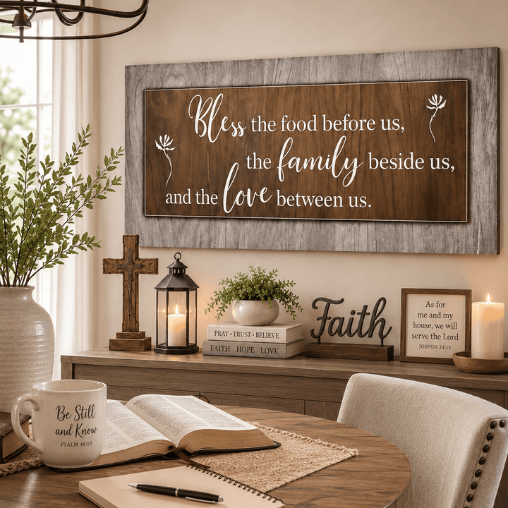 Christian Wall Art: Bless the food before us - Mealtime Prayer Wall Art - Sense for Decor