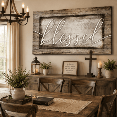 Christian Wall Art: Blessed Word Sign – Faith-Based Living Room Accent - Sense for Decor