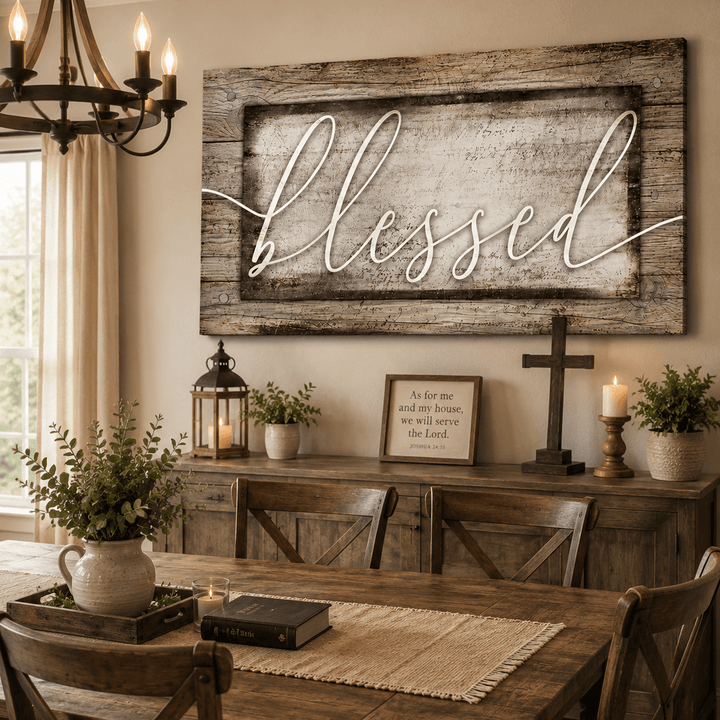 Christian Wall Art: Blessed Word Sign – Faith-Based Living Room Accent - Sense for Decor