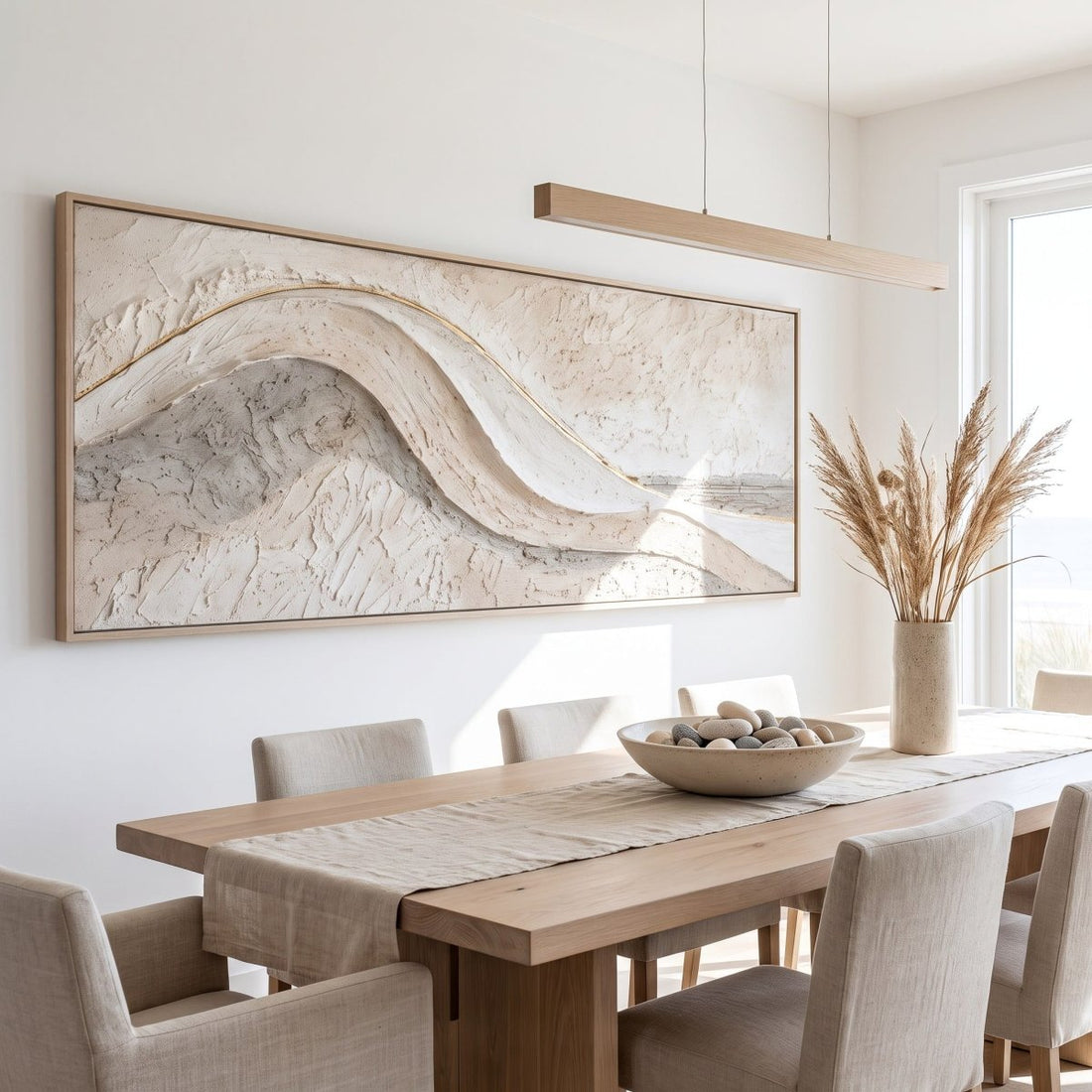 Coastal Wall Art – Oversized Panoramic Sculpted Wave Textured Look Canvas for Living Room - Sense for Decor
