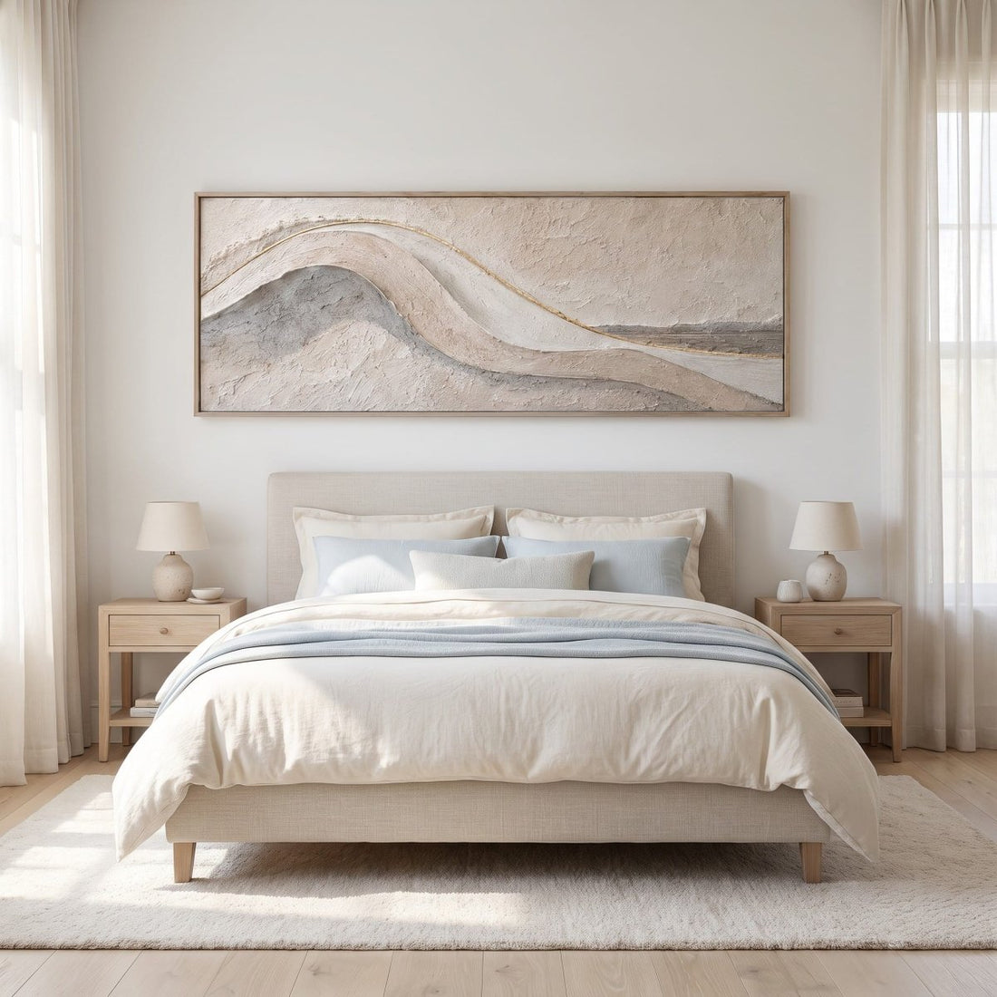 Coastal Wall Art – Oversized Panoramic Sculpted Wave Textured Look Canvas for Living Room - Sense for Decor