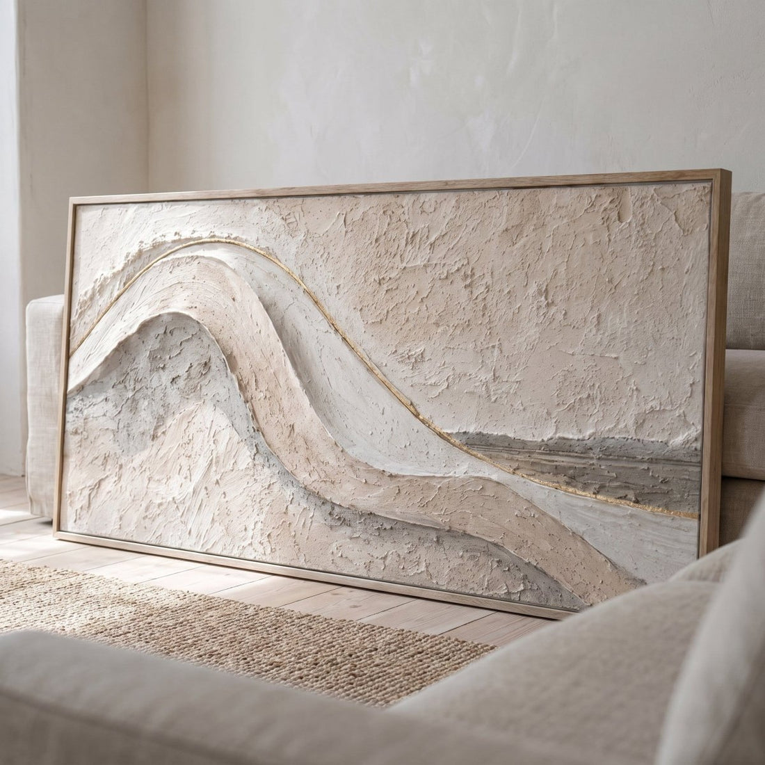 Coastal Wall Art – Oversized Panoramic Sculpted Wave Textured Look Canvas for Living Room - Sense for Decor