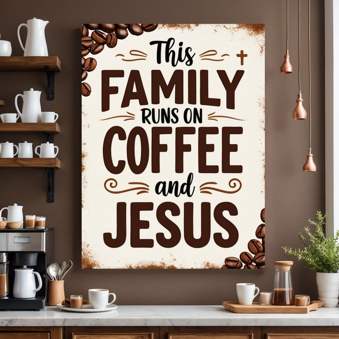 Coffee & Jesus Family Wall Art – Christian Kitchen Canvas Sign - Sense for Decor
