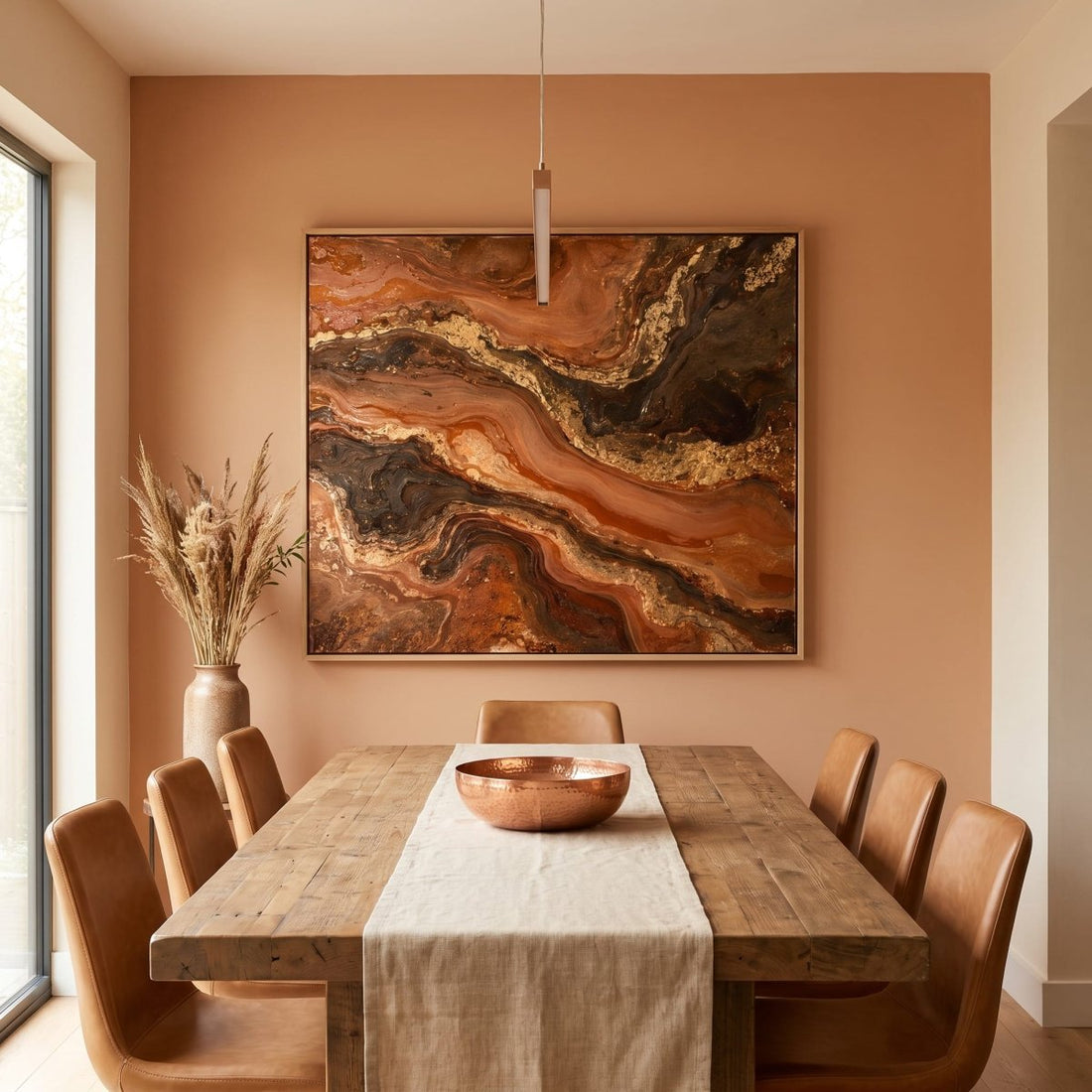 Copper and Gold Wall Art – Oversized Canyon River Textured Look Canvas for Living Room - Sense for Decor