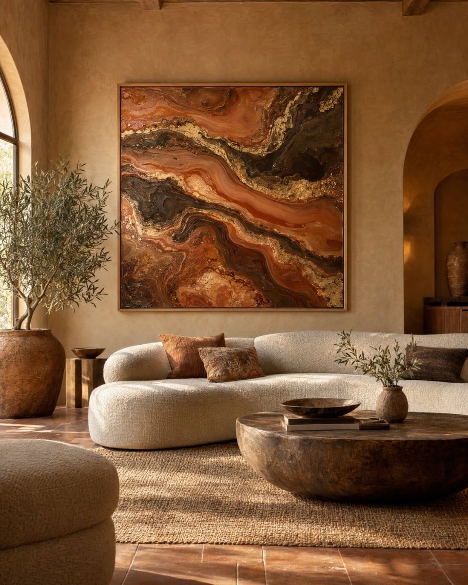 Copper and Gold Wall Art – Oversized Canyon River Textured Look Canvas for Living Room - Sense for Decor