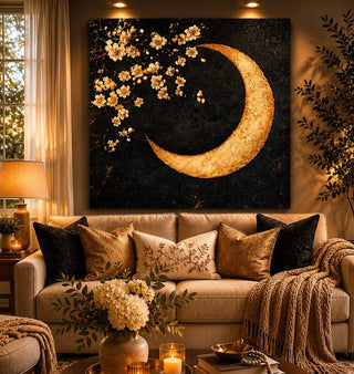 Crescent Moon Wall Art – Elegant Floral Canvas for Bedroom and Living Room Decor - Sense for Decor