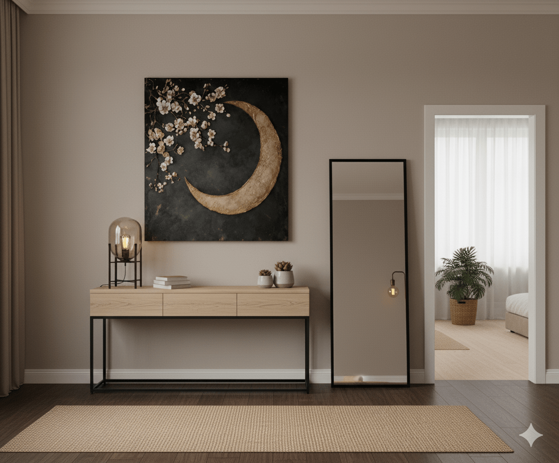 Crescent Moon Wall Art – Elegant Floral Canvas for Bedroom and Living Room Decor - Sense for Decor