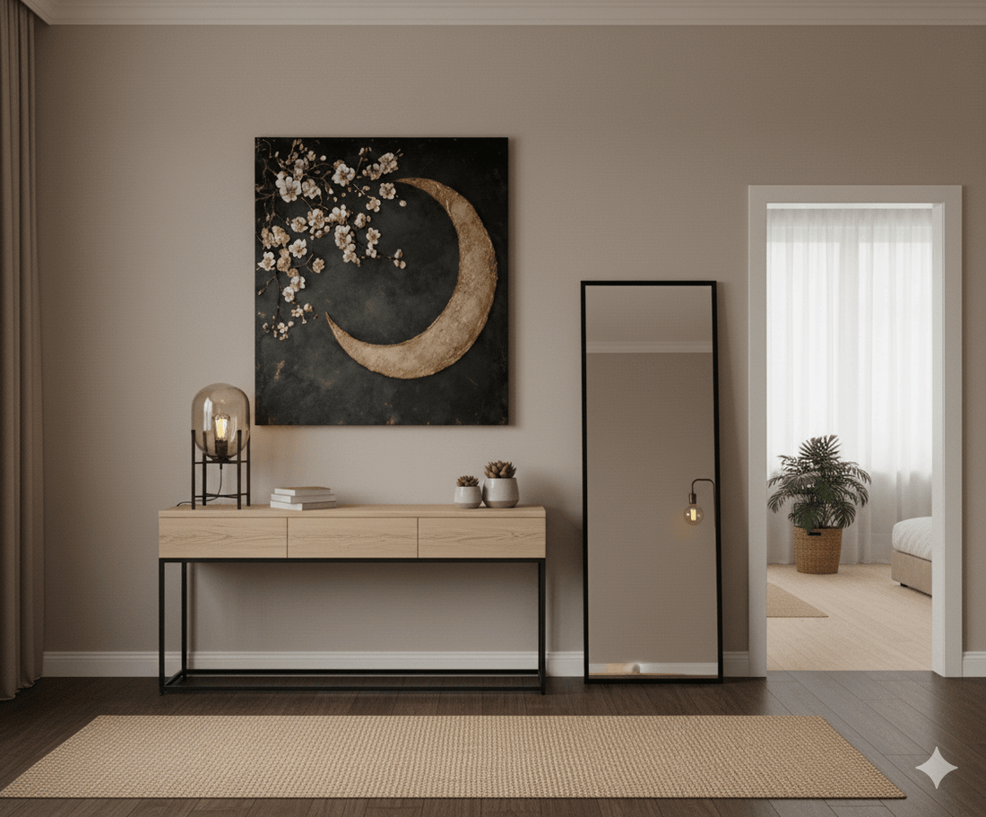 Crescent Moon Wall Art – Elegant Floral Canvas for Bedroom and Living Room Decor - Sense for Decor