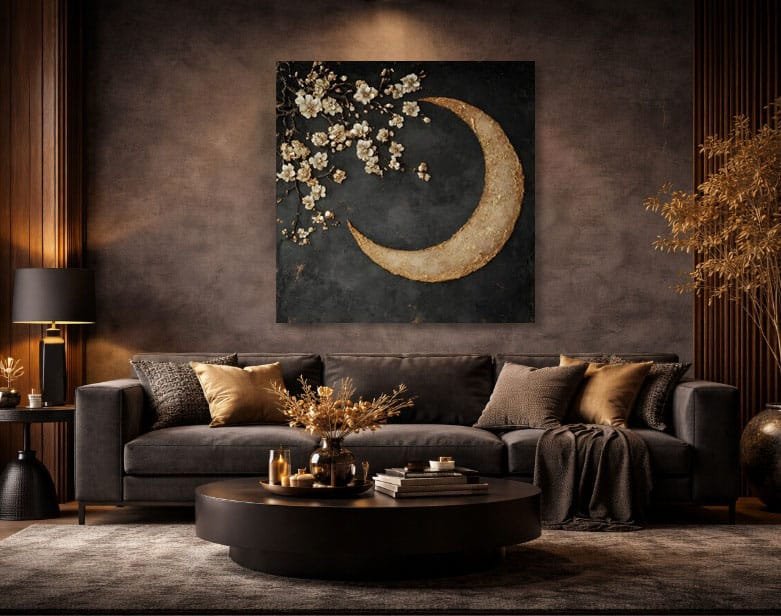 Crescent Moon Wall Art – Elegant Floral Canvas for Bedroom and Living ...