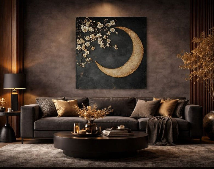 Crescent Moon Wall Art – Elegant Floral Canvas for Bedroom and Living Room Decor - Sense for Decor