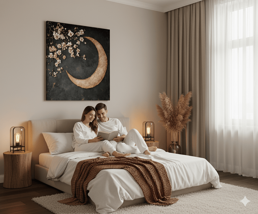 Crescent Moon Wall Art – Elegant Floral Canvas for Bedroom and Living Room Decor - Sense for Decor