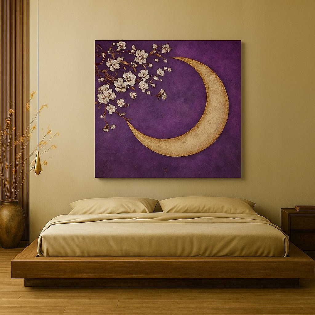 Crescent Moon Wall Art – Elegant Floral Canvas for Bedroom and Living Room Decor - Sense for Decor