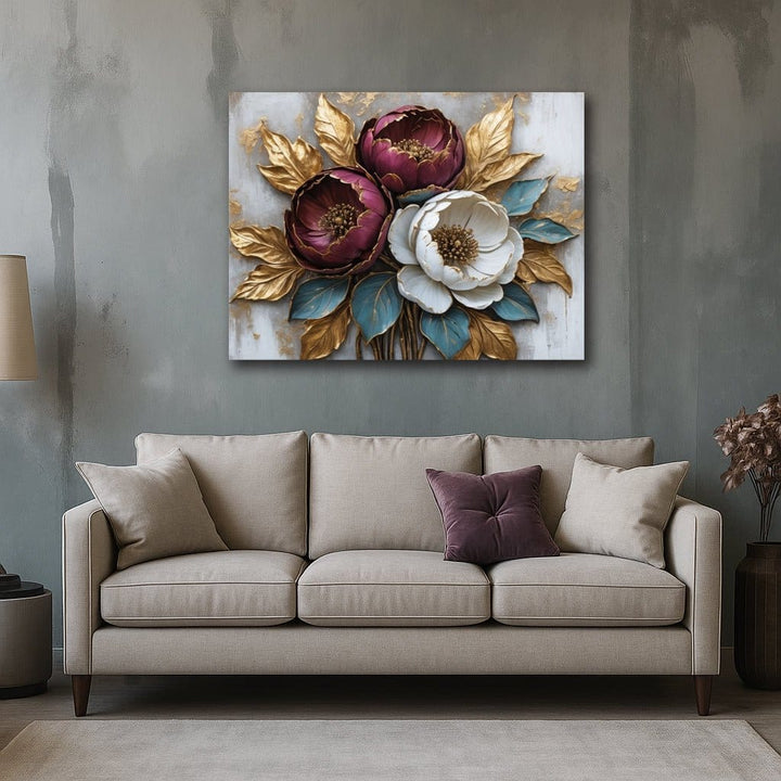 Crimson & Cream Bloom Canvas Print Luxurious Floral Wall Art - Sense for Decor