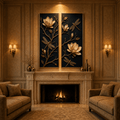 Gold Magnolia and Dragonfly Wall Art – Luxury 2 Panel Sculptural Canvas Set