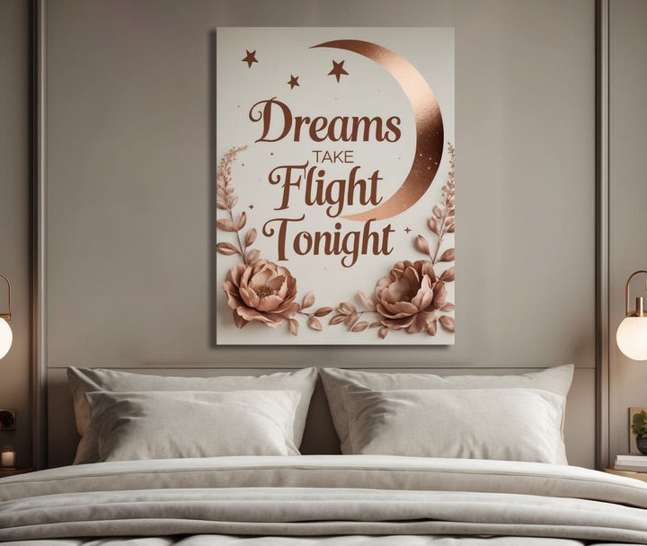 Dreams Take Flight Tonight Floral Crescent Moon Canvas Wall Art - Sense for Decor