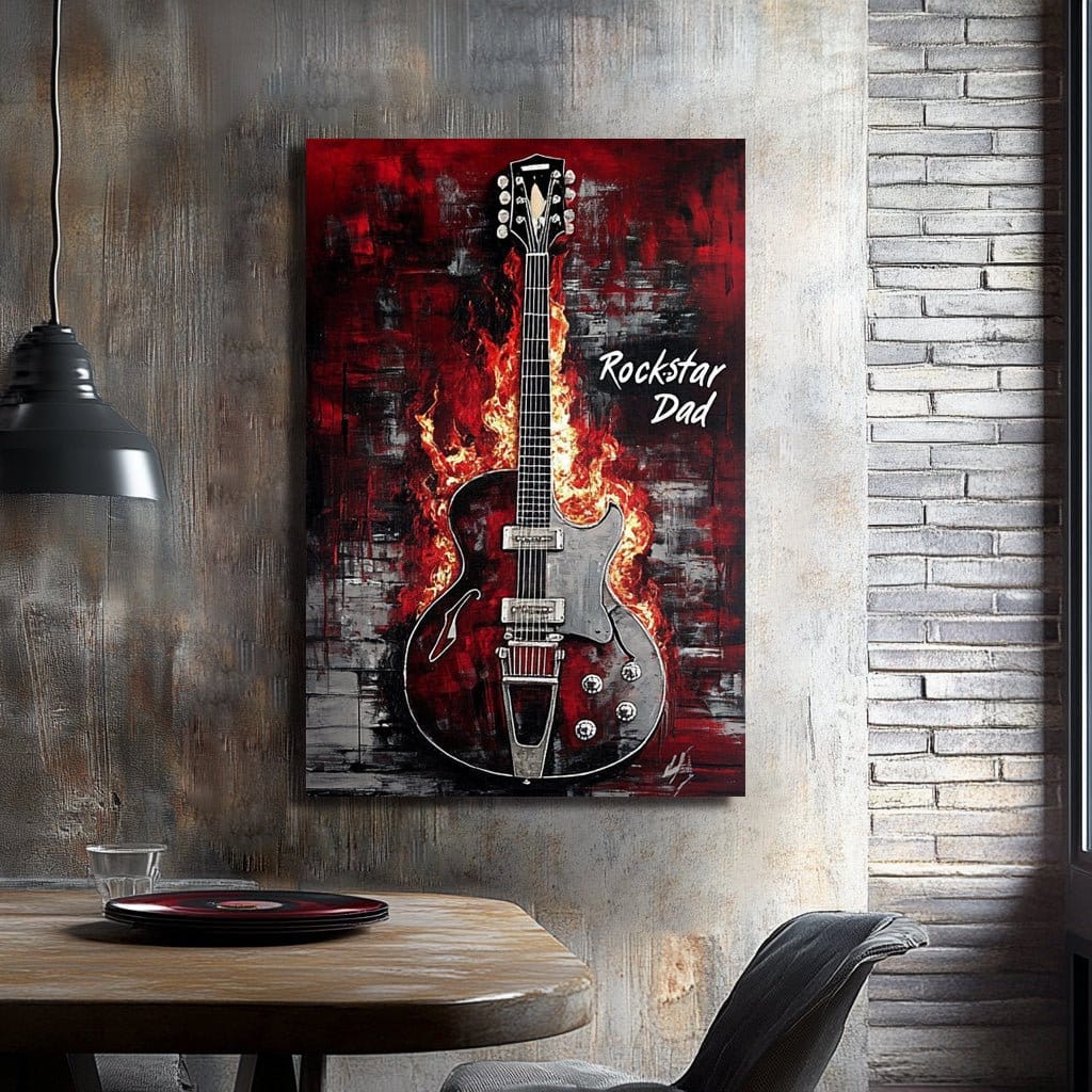 Electric Guitar Wall Art for Dad – Fiery Rock Music Canvas Gift for Him - Sense for Decor