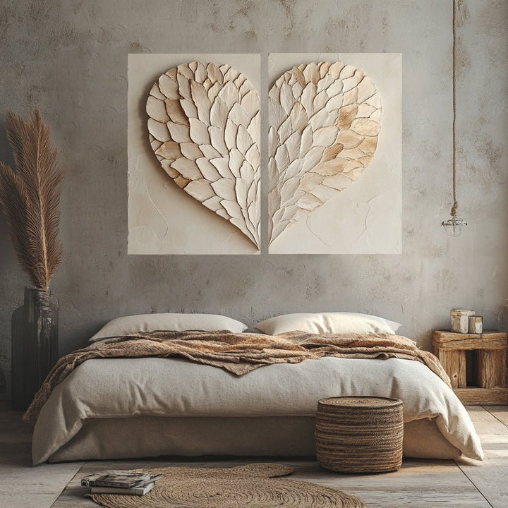 Elegant Angel Heart Wings Wall Art – Neutral Toned Canvas for Bedroom & Living Room - Sense for Decor