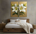 Elegant White Lily Wall Art Set 2 Panel Botanical Canvas Print on Gold Background