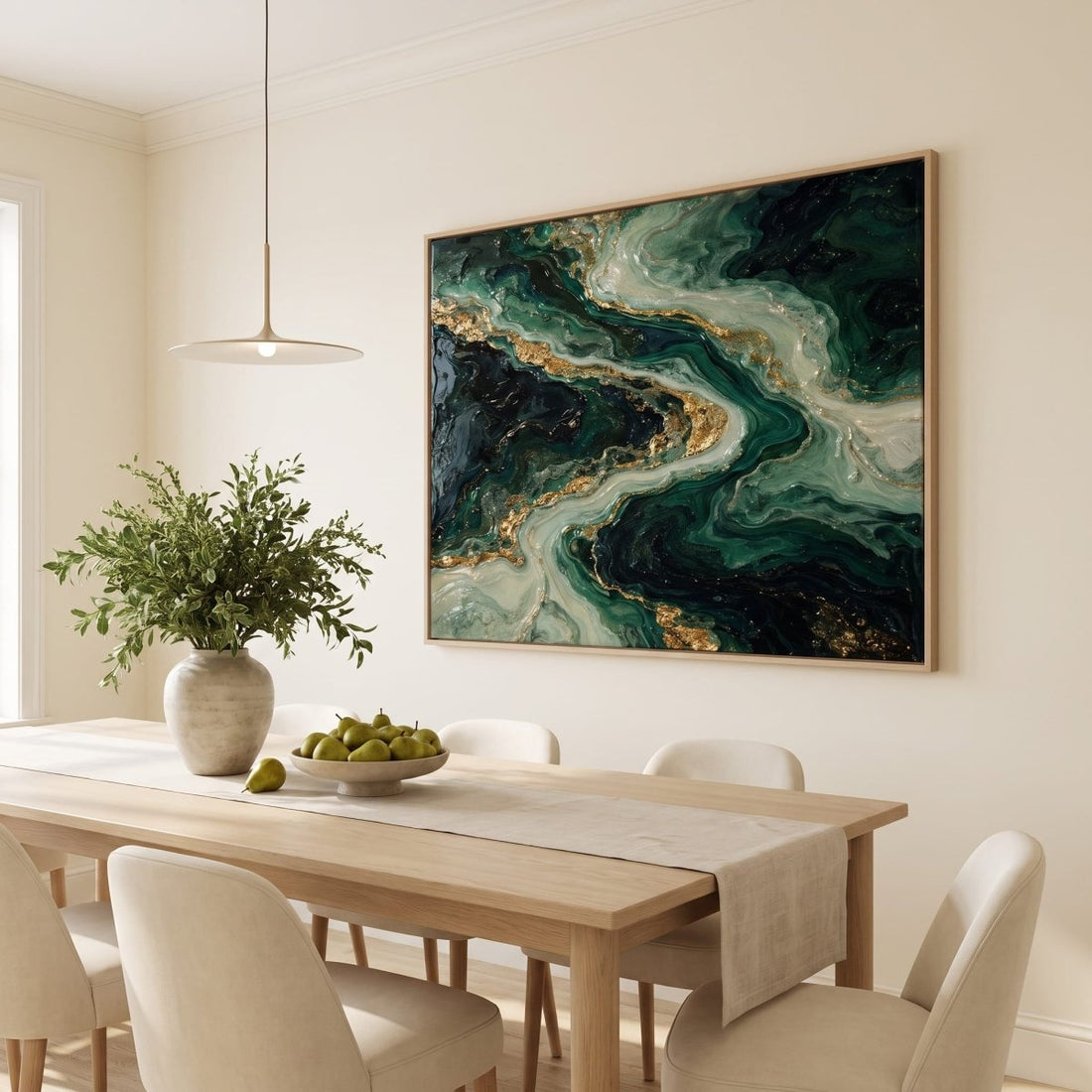 Emerald and Gold Wall Art – Oversized Abstract River Textured Look Canvas for Living Room - Sense for Decor