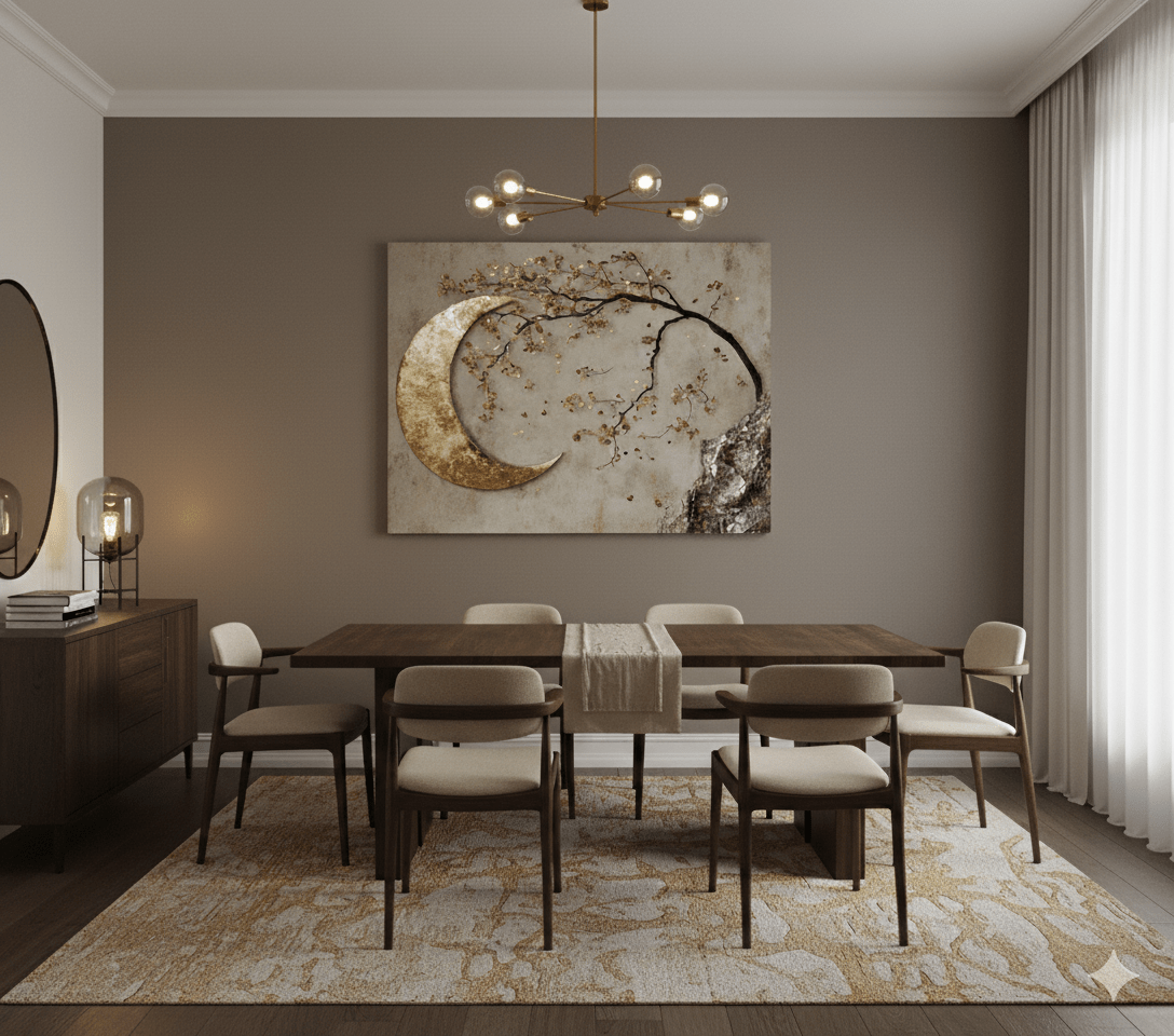 Enchanted Moonrise Wall Art – Crescent Moon and Blossoming Branch Canvas - Sense for Decor