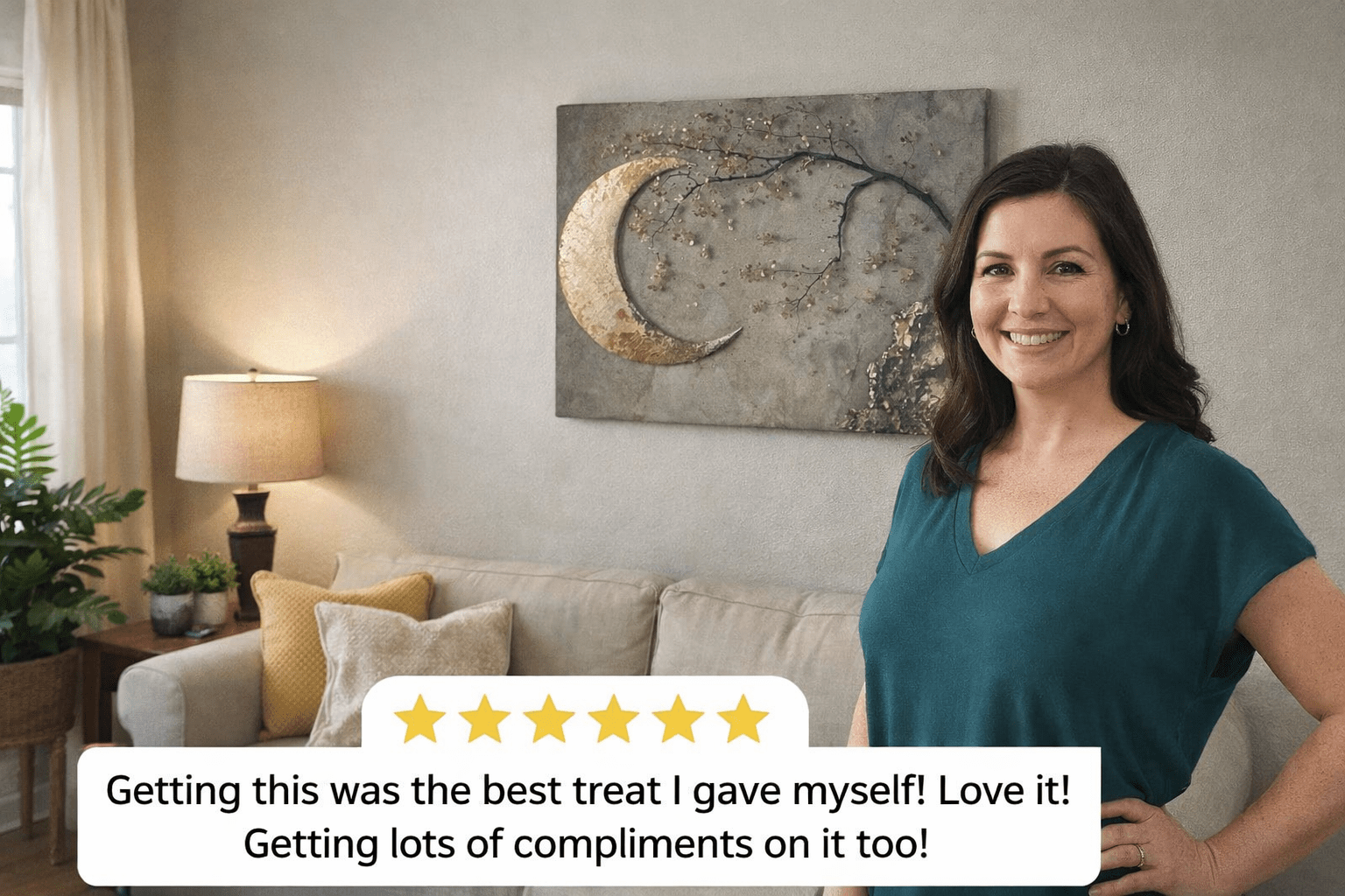 Enchanted Moonrise Wall Art – Crescent Moon and Blossoming Branch Canvas - Sense for Decor