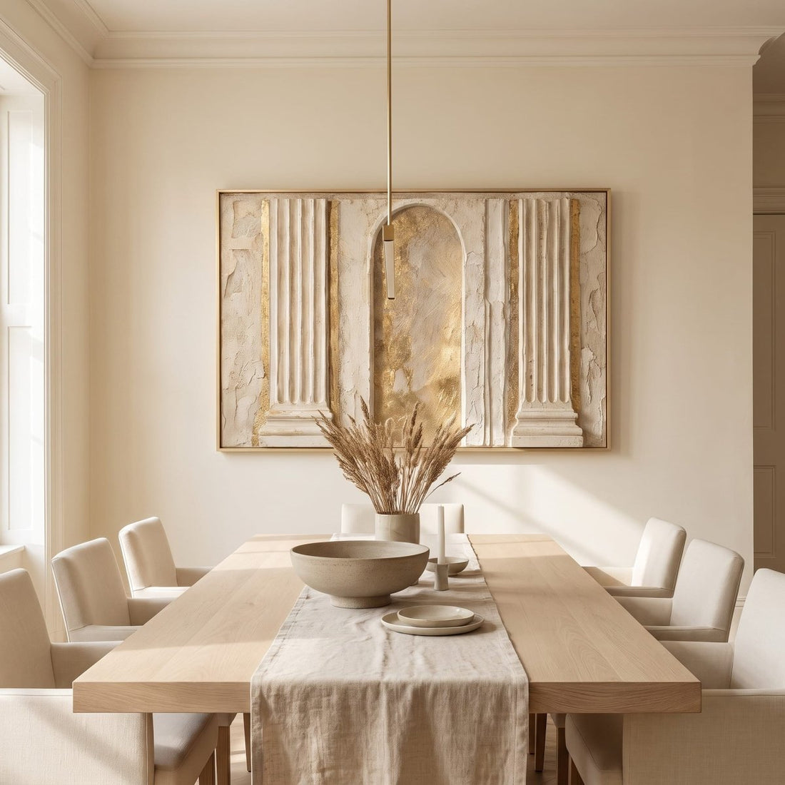 Entryway Wall Art – Oversized Panoramic Column and Arch Relief Canvas in Cream and Gold - Sense for Decor