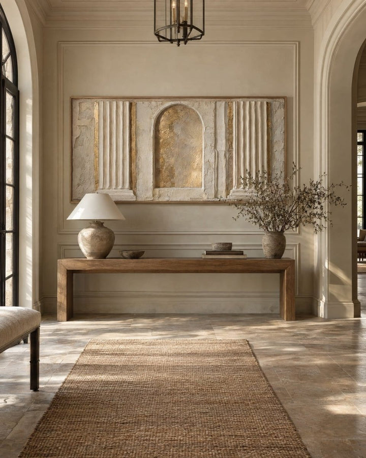 Entryway Wall Art – Oversized Panoramic Column and Arch Relief Canvas in Cream and Gold - Sense for Decor