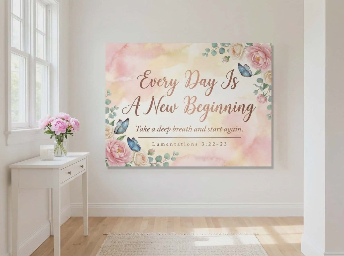 Every Day Is A New Beginning Wall Art – Lamentations 3:22 - 23 Christian Canvas Print, Inspirational Faith Decor for New Beginnings - Sense for Decor