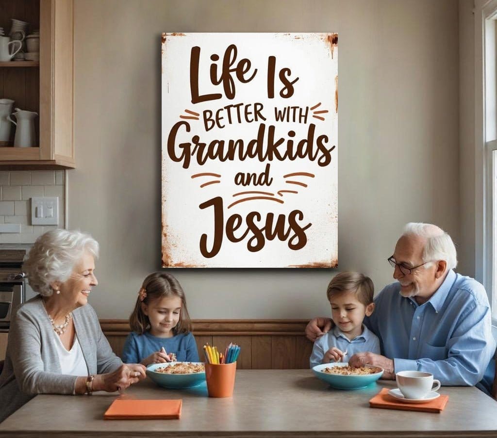 Faith, Family & Grandkids – Rustic Christian Canvas Wall Art - Sense for Decor