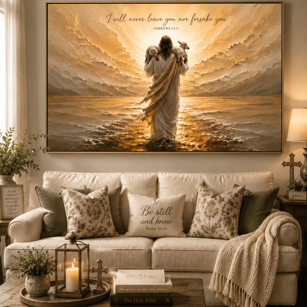 Faith Wall Art – I Will Never Leave You Nor Forsake You | Hebrews 13:5 Christian Wall Art - Sense for Decor