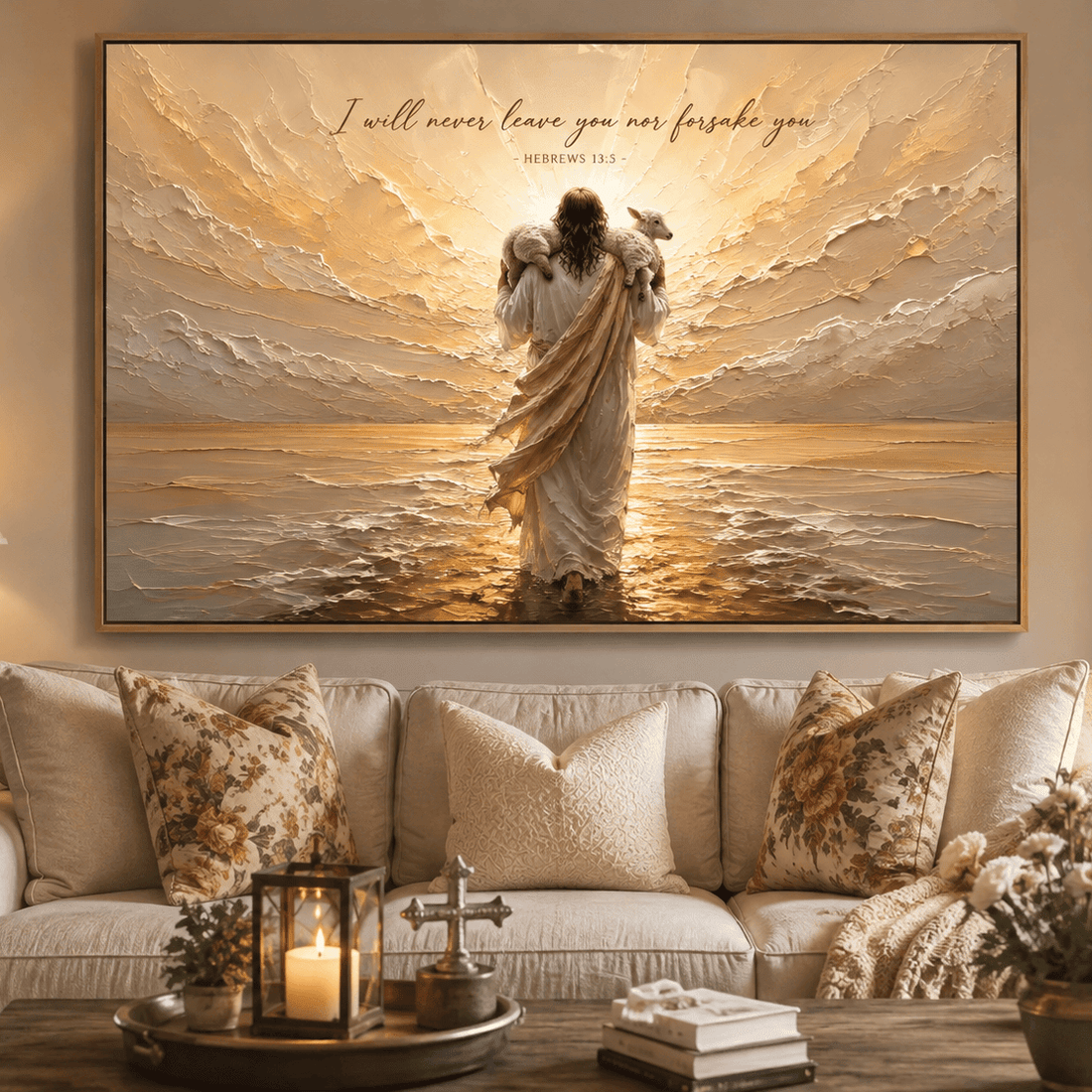 Faith Wall Art – I Will Never Leave You Nor Forsake You | Hebrews 13:5 Christian Wall Art - Sense for Decor