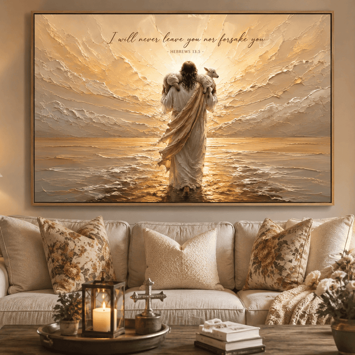 Faith Wall Art – I Will Never Leave You Nor Forsake You | Hebrews 13:5 Christian Wall Art - Sense for Decor