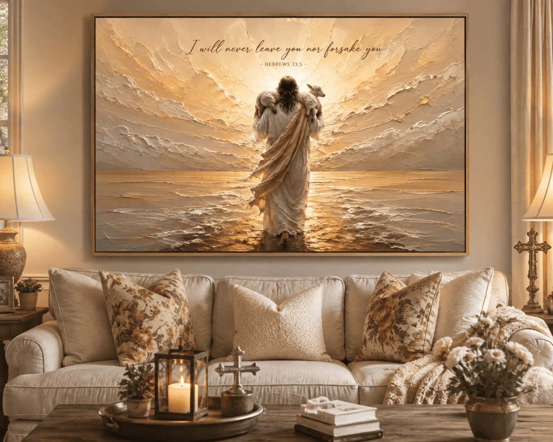 Faith Wall Art – I Will Never Leave You Nor Forsake You | Hebrews 13:5 Christian Wall Art - Sense for Decor