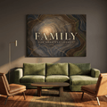 Family Our Greatest Legacy Wall Art – Modern Abstract Tree Ring Canvas in Gold, Navy & Charcoal