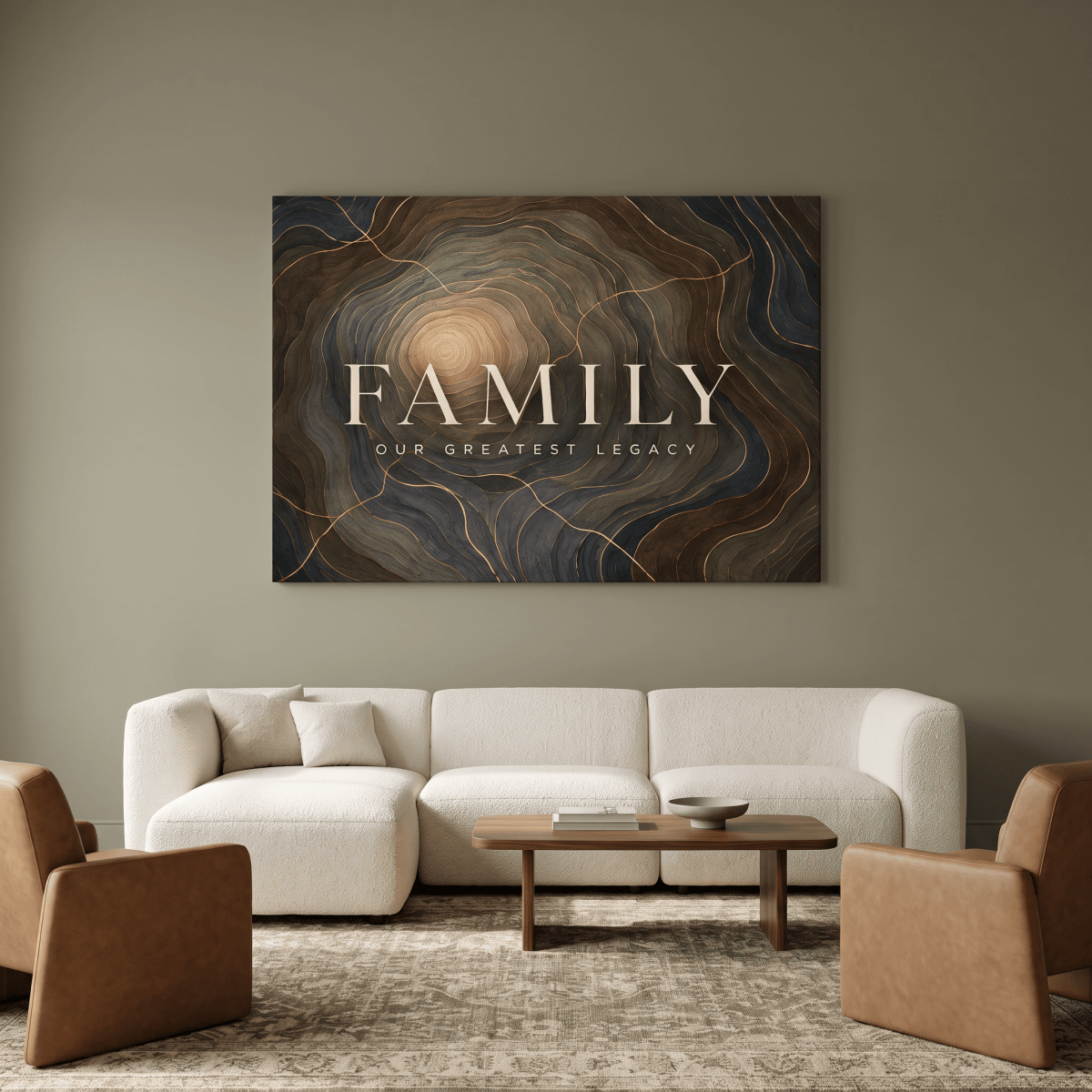 Family Our Greatest Legacy Wall Art – Modern Abstract Tree Ring Canvas in Gold, Navy & Charcoal - Sense for Decor