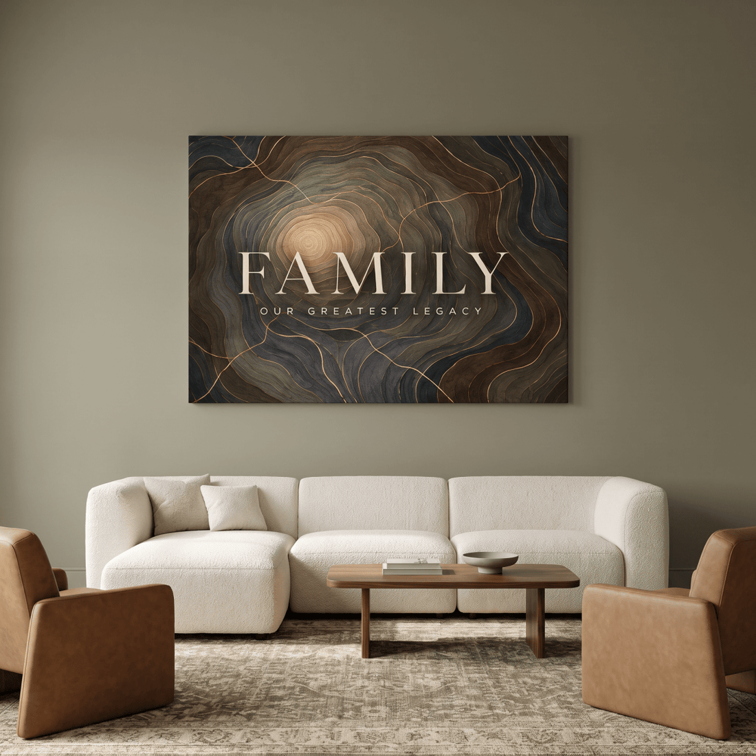Family Our Greatest Legacy Wall Art – Modern Abstract Tree Ring Canvas in Gold, Navy & Charcoal - Sense for Decor