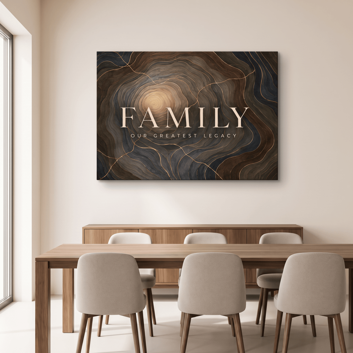 Family Our Greatest Legacy Wall Art – Modern Abstract Tree Ring Canvas in Gold, Navy & Charcoal - Sense for Decor