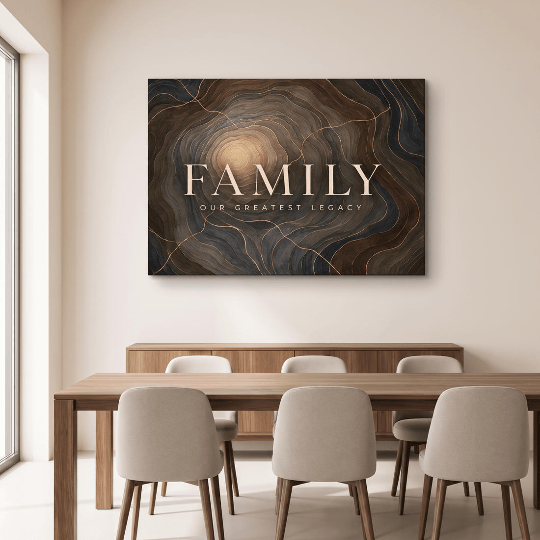 Family Our Greatest Legacy Wall Art – Modern Abstract Tree Ring Canvas in Gold, Navy & Charcoal - Sense for Decor