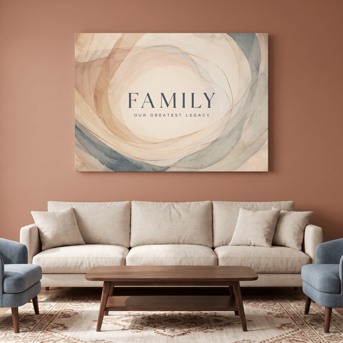 Family Our Greatest Legacy Wall Art – Modern Abstract Watercolour Canvas in Blush, Cream & Gold - Sense for Decor