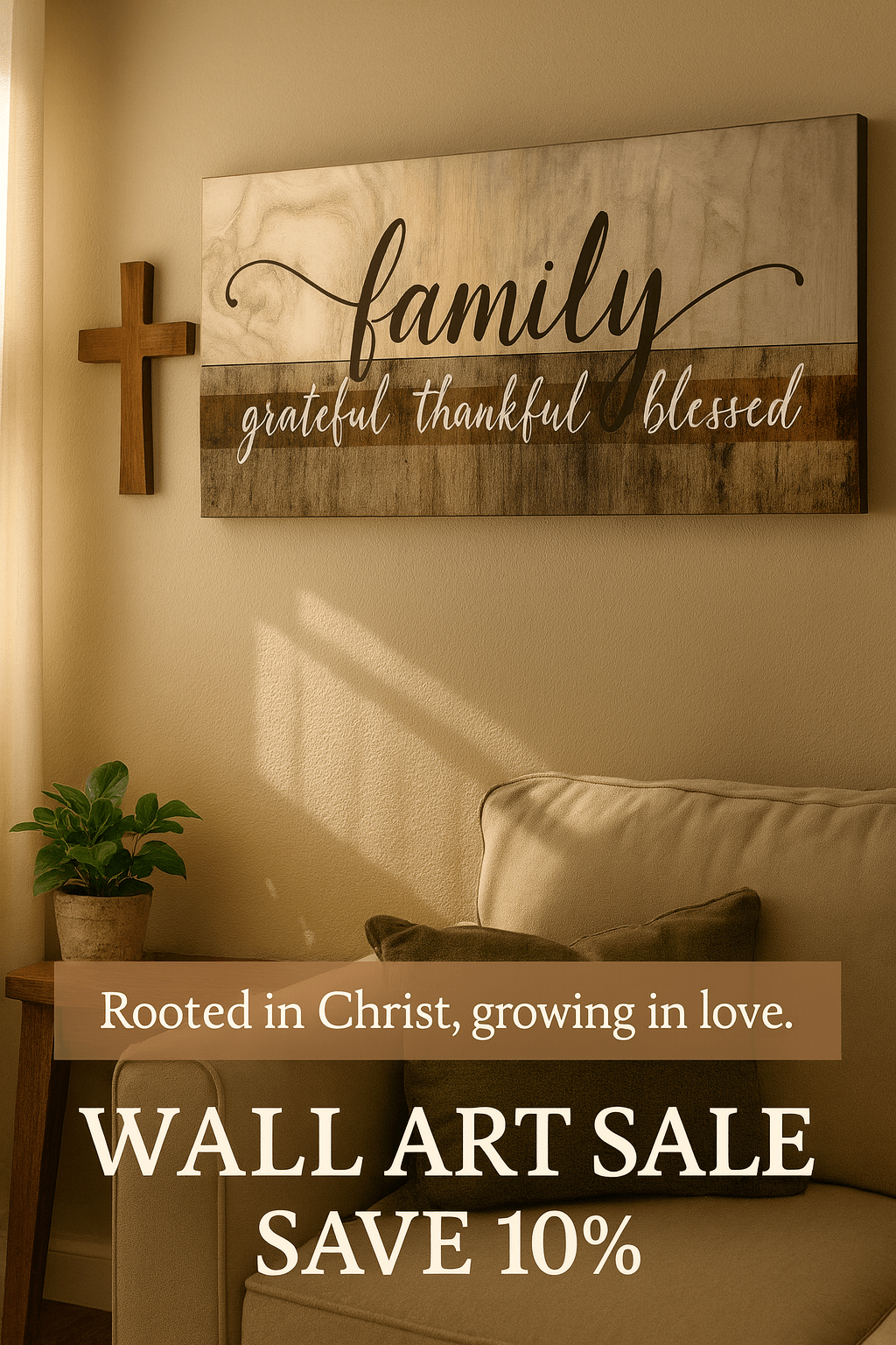 Family Wall Art: Family Grateful Thankful Blessed - Rustic Christian Canvas - Sense for Decor