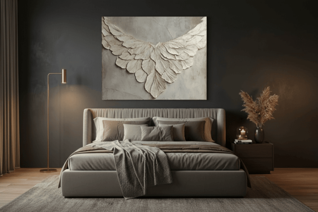 Feather Wing Wall Art – Elegant Textured Canvas for Living Room and Home Decor - Sense for Decor